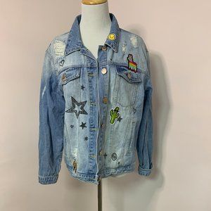 Forever 21 Distressed Patched Jean Jacket